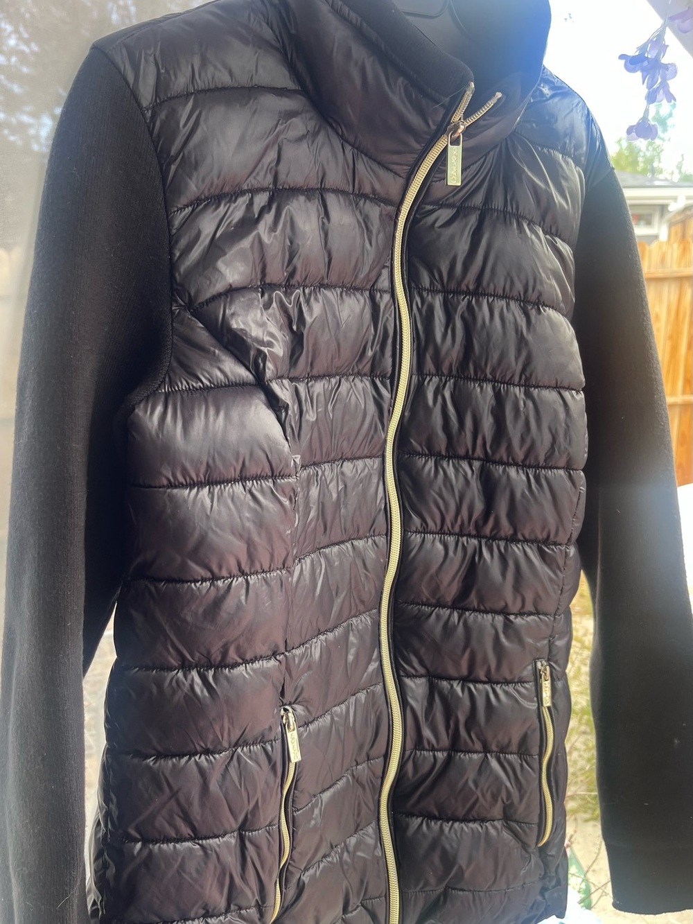 Calvin Klein Black Quilted Puffer Jacket with Knit Sleeves
